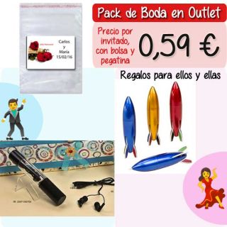 Pack “Super-Ahorro” de regalos Bodas en Outlet, con bolsas y tarjetas
