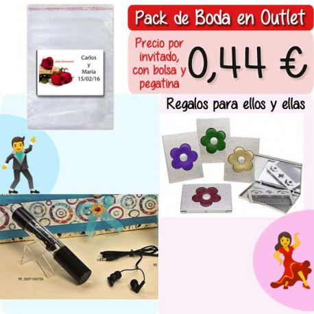 Pack “Super-Ahorro” de regalos Bodas en Outlet, con bolsas y tarjetas