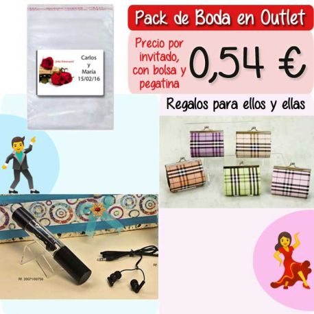 Pack “Super-Ahorro” de regalos Bodas en Outlet, con bolsas y tarjetas