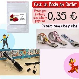 Pack “Super-Ahorro” de regalos Bodas en Outlet, con bolsas y tarjetas