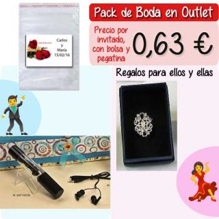 Pack “Super-Ahorro” de regalos Bodas en Outlet, con bolsas y tarjetas