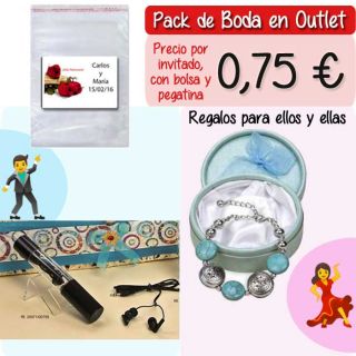 Pack “Super-Ahorro” de regalos Bodas en Outlet, con bolsas y tarjetas