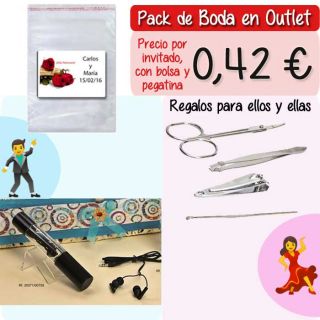 Pack “Super-Ahorro” de regalos Bodas en Outlet, con bolsas y tarjetas