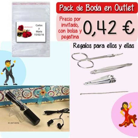 Pack “Super-Ahorro” de regalos Bodas en Outlet, con bolsas y tarjetas