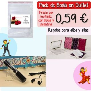 Pack “Super-Ahorro” de regalos Bodas en Outlet, con bolsas y tarjetas