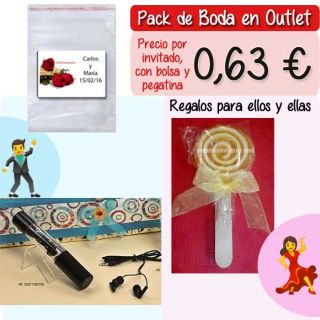 Pack “Super-Ahorro” de regalos Bodas en Outlet, con bolsas y tarjetas