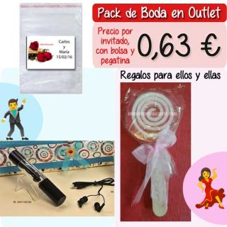 Pack “Super-Ahorro” de regalos Bodas en Outlet, con bolsas y tarjetas
