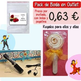 Pack “Super-Ahorro” de regalos Bodas en Outlet, con bolsas y tarjetas