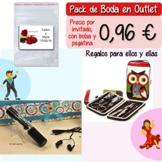 Pack “Super-Ahorro” de regalos Bodas en Outlet, con bolsas y tarjetas