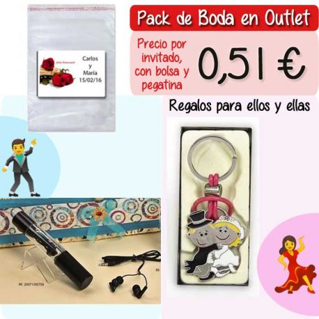 Pack “Super-Ahorro” de regalos Bodas en Outlet, con bolsas y tarjetas