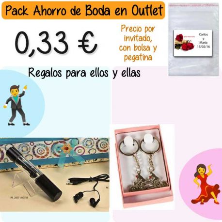 Pack “Super-Ahorro” de regalos Bodas en Outlet, con bolsas y tarjetas