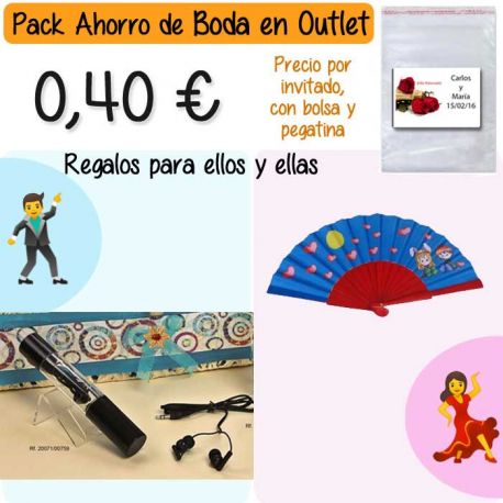 Pack “Super-Ahorro” de regalos Bodas en Outlet, con bolsas y tarjetas