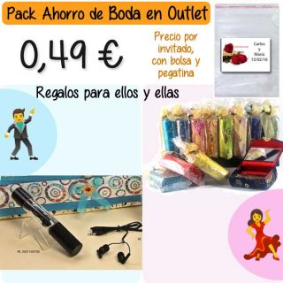 Pack “Super-Ahorro” de regalos Bodas en Outlet, con bolsas y tarjetas