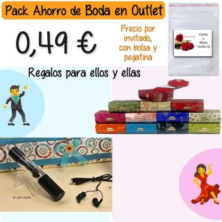 Pack “Super-Ahorro” de regalos Bodas en Outlet, con bolsas y tarjetas