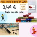 Pack “Super-Ahorro” de regalos Bodas en Outlet, con bolsas y tarjetas