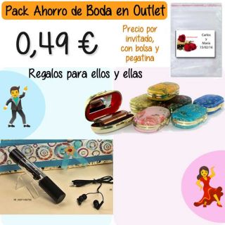 Pack “Super-Ahorro” de regalos Bodas en Outlet, con bolsas y tarjetas