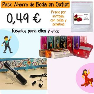 Pack “Super-Ahorro” de regalos Bodas en Outlet, con bolsas y tarjetas