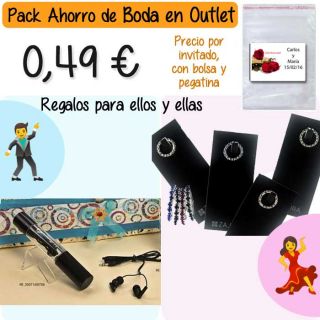 Pack “Super-Ahorro” de regalos Bodas en Outlet, con bolsas y tarjetas