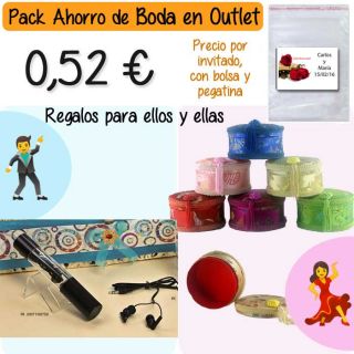 Pack “Super-Ahorro” de regalos Bodas en Outlet, con bolsas y tarjetas