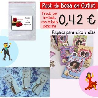 Pack “Super-Ahorro” de regalos Bodas en Outlet, con bolsas y tarjetas