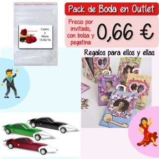 Pack “Super-Ahorro” de regalos Bodas en Outlet, con bolsas y tarjetas