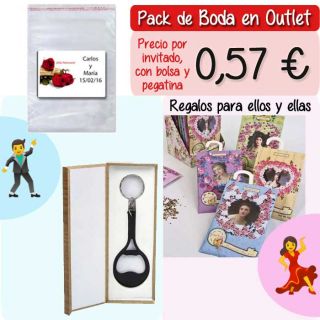 Pack “Super-Ahorro” de regalos Bodas en Outlet, con bolsas y tarjetas