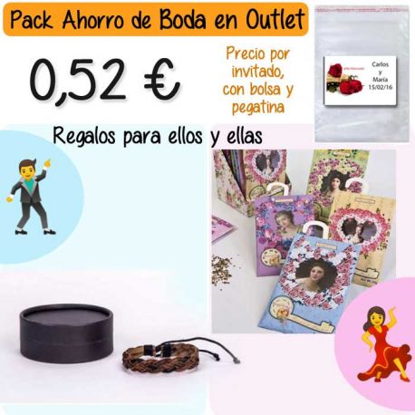 Pack “Super-Ahorro” de regalos Bodas en Outlet, con bolsas y tarjetas