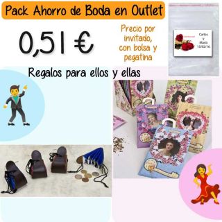 Pack “Super-Ahorro” de regalos Bodas en Outlet, con bolsas y tarjetas