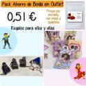 Pack “Super-Ahorro” de regalos Bodas en Outlet, con bolsas y tarjetas