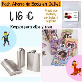 Pack “Super-Ahorro” de regalos Bodas en Outlet, con bolsas y tarjetas