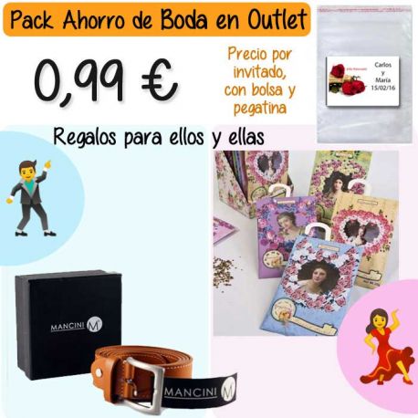 Pack “Super-Ahorro” de regalos Bodas en Outlet, con bolsas y tarjetas