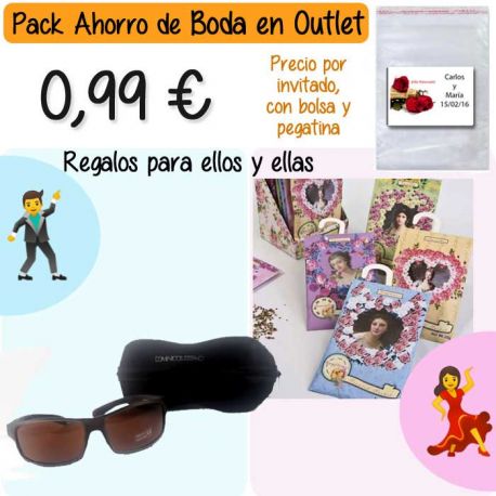 Pack “Super-Ahorro” de regalos Bodas en Outlet, con bolsas y tarjetas