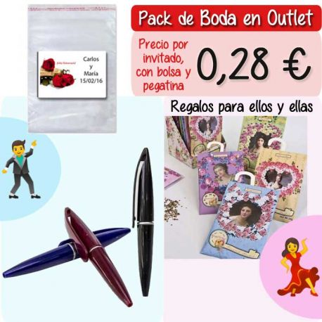 Pack “Super-Ahorro” de regalos Bodas en Outlet, con bolsas y tarjetas