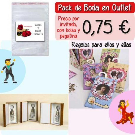 Pack “Super-Ahorro” de regalos Bodas en Outlet, con bolsas y tarjetas
