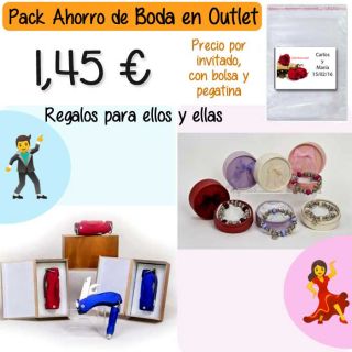 Pack “Super-Ahorro” de regalos Bodas en Outlet, con bolsas y tarjetas