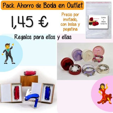 Pack “Super-Ahorro” de regalos Bodas en Outlet, con bolsas y tarjetas