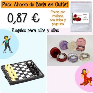 Pack “Super-Ahorro” de regalos Bodas en Outlet, con bolsas y tarjetas