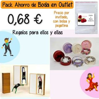 Pack “Super-Ahorro” de regalos Bodas en Outlet, con bolsas y tarjetas