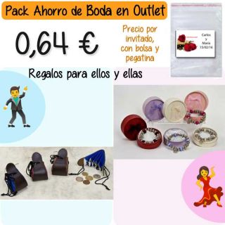Pack “Super-Ahorro” de regalos Bodas en Outlet, con bolsas y tarjetas