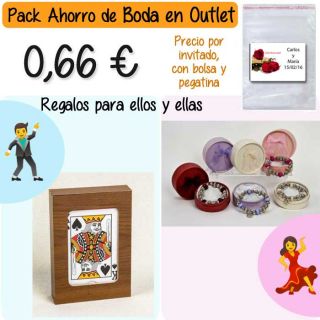 Pack “Super-Ahorro” de regalos Bodas en Outlet, con bolsas y tarjetas