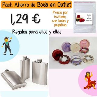 Pack “Super-Ahorro” de regalos Bodas en Outlet, con bolsas y tarjetas