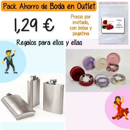 Pack “Super-Ahorro” de regalos Bodas en Outlet, con bolsas y tarjetas