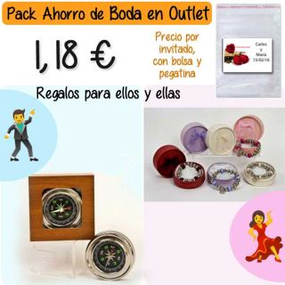 Pack “Super-Ahorro” de regalos Bodas en Outlet, con bolsas y tarjetas