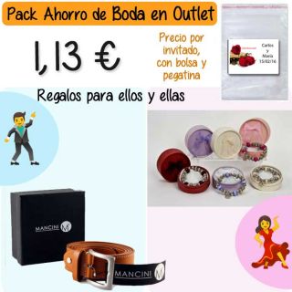 Pack “Super-Ahorro” de regalos Bodas en Outlet, con bolsas y tarjetas