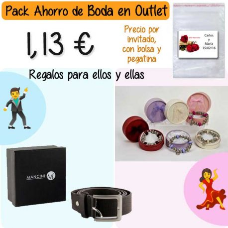 Pack “Super-Ahorro” de regalos Bodas en Outlet, con bolsas y tarjetas