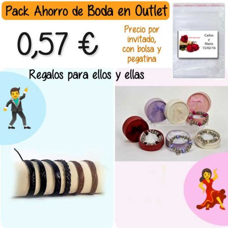 Pack “Super-Ahorro” de regalos Bodas en Outlet, con bolsas y tarjetas