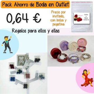 Pack “Super-Ahorro” de regalos Bodas en Outlet, con bolsas y tarjetas