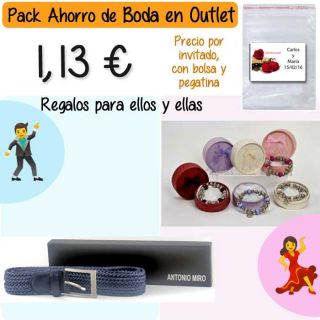 Pack “Super-Ahorro” de regalos Bodas en Outlet, con bolsas y tarjetas