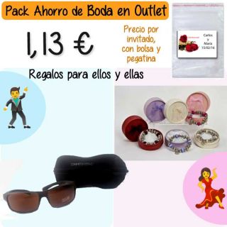 Pack “Super-Ahorro” de regalos Bodas en Outlet, con bolsas y tarjetas