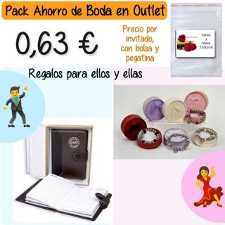 Pack “Super-Ahorro” de regalos Bodas en Outlet, con bolsas y tarjetas